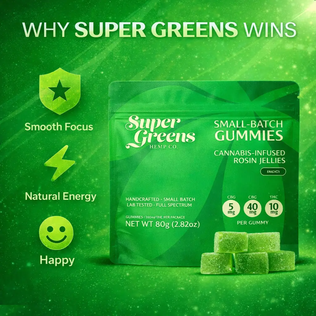 200mg Rosin Gummies (20ct) | 10mg Focus Gummies | Super Greens - Image 2
